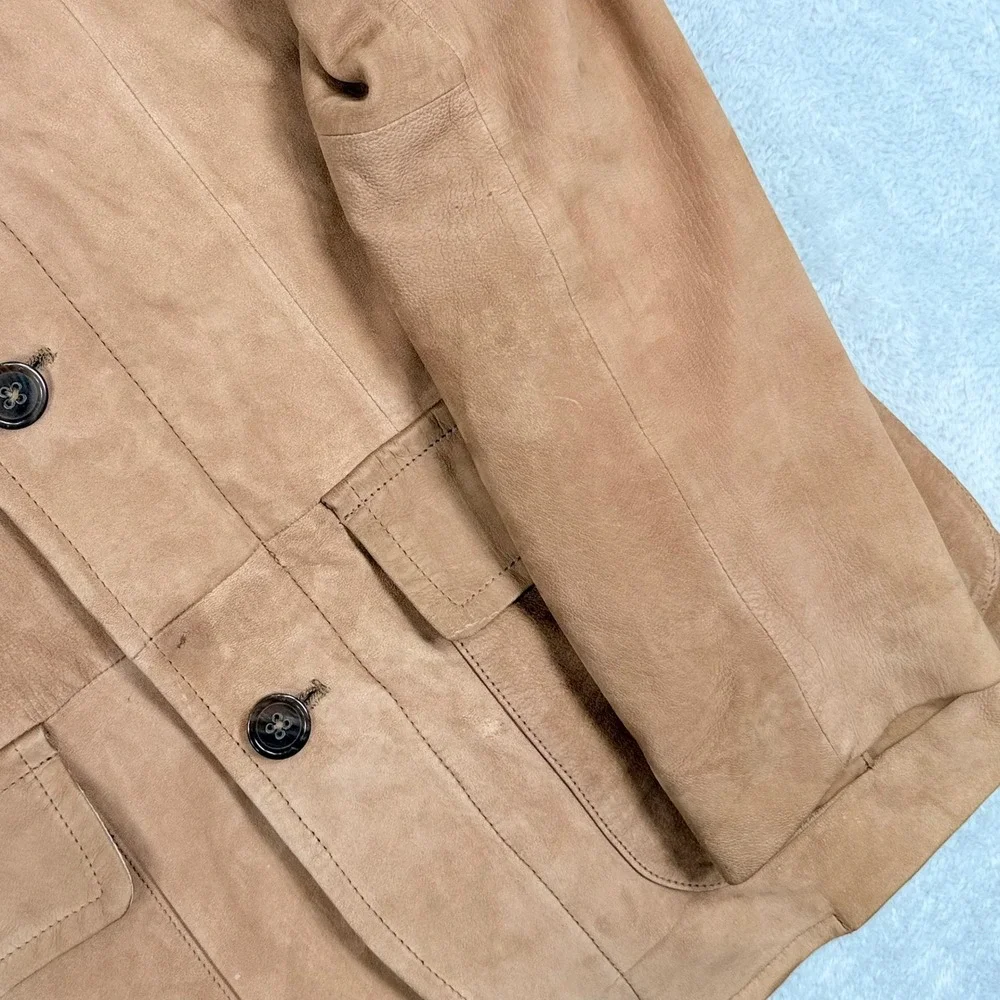 Vintage Banana Republic Suede Field Jacket Mens Small Tan Chore Coat Leather Y2K